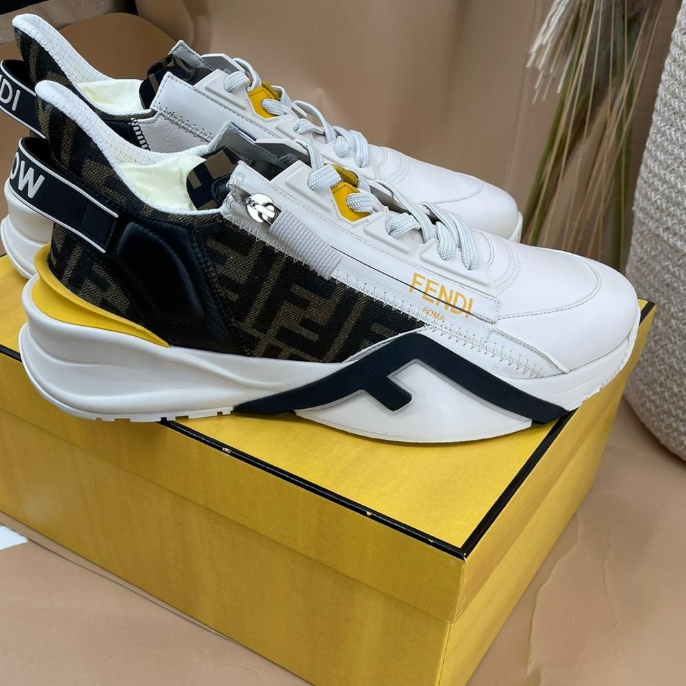 Fendi White and Yellow Men's Sneakers